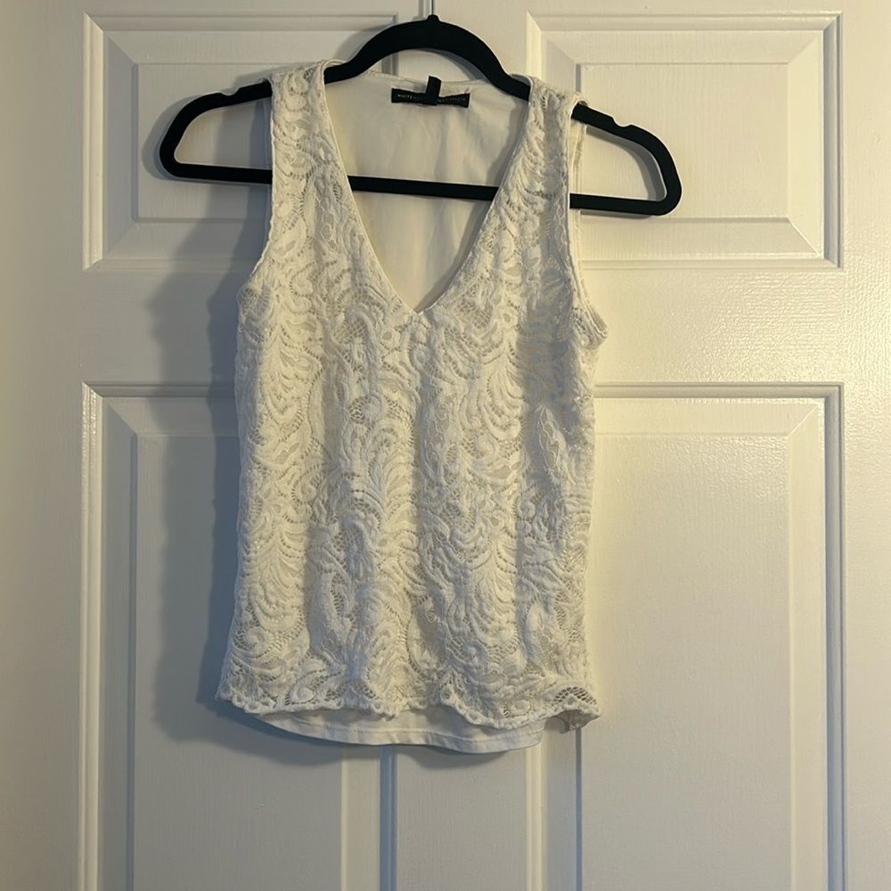 White House Black Market lace stretchy v neck top